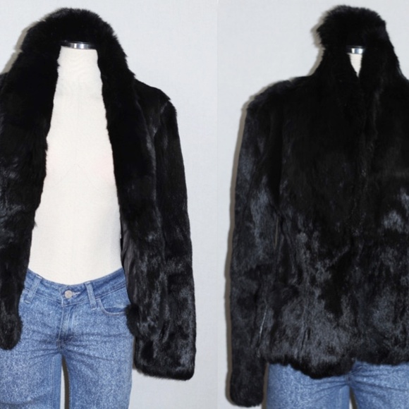 Black Rabbit Fur Coat - Picture 1 of 14